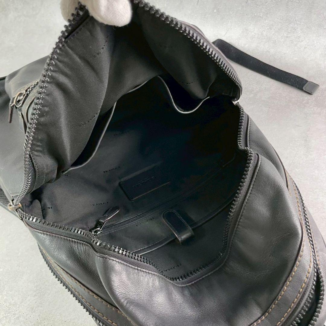 美品 コーチ アカデミー 2室 バックパック ビジネスバッグ A4可 レザー 黒