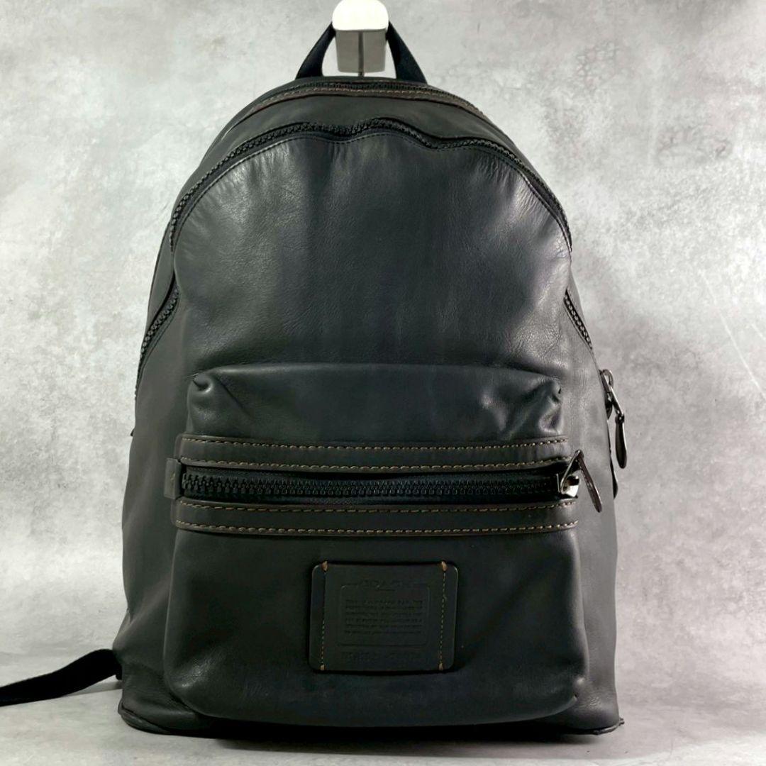 美品 コーチ アカデミー 2室 バックパック ビジネスバッグ A4可 レザー 黒