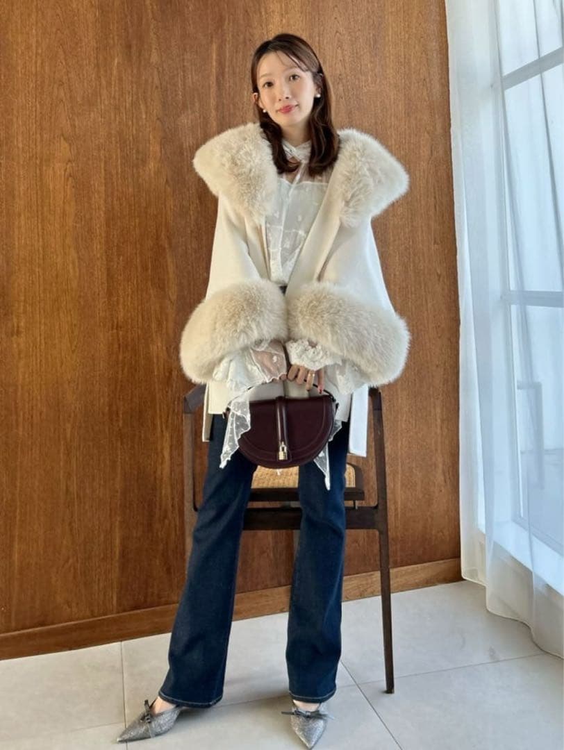 SNIDEL ホワイトファーケープコート　snidel