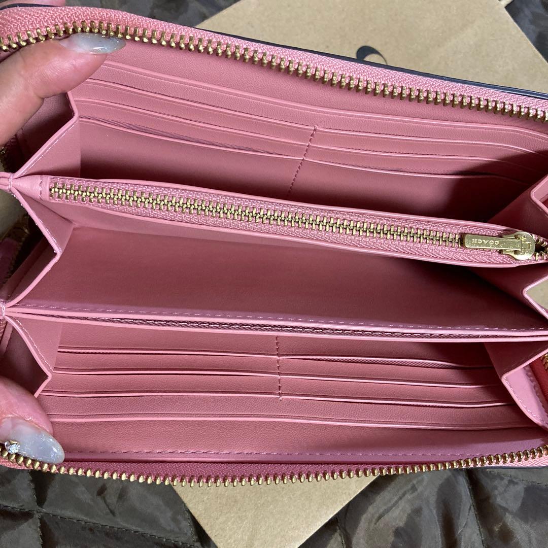 コーチ　coach ピンク　長財布　ラウンドファスナー　本革　シグネチャー