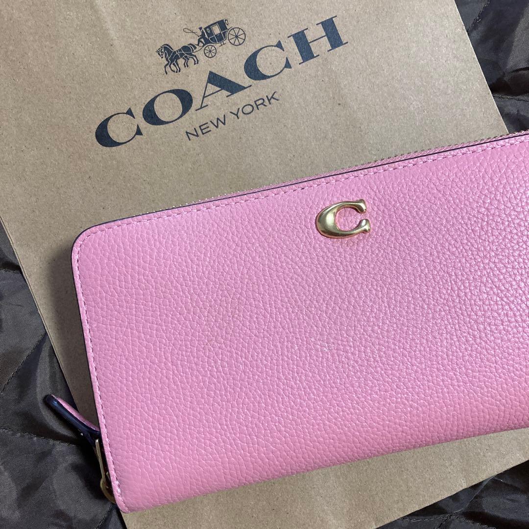 コーチ　coach ピンク　長財布　ラウンドファスナー　本革　シグネチャー