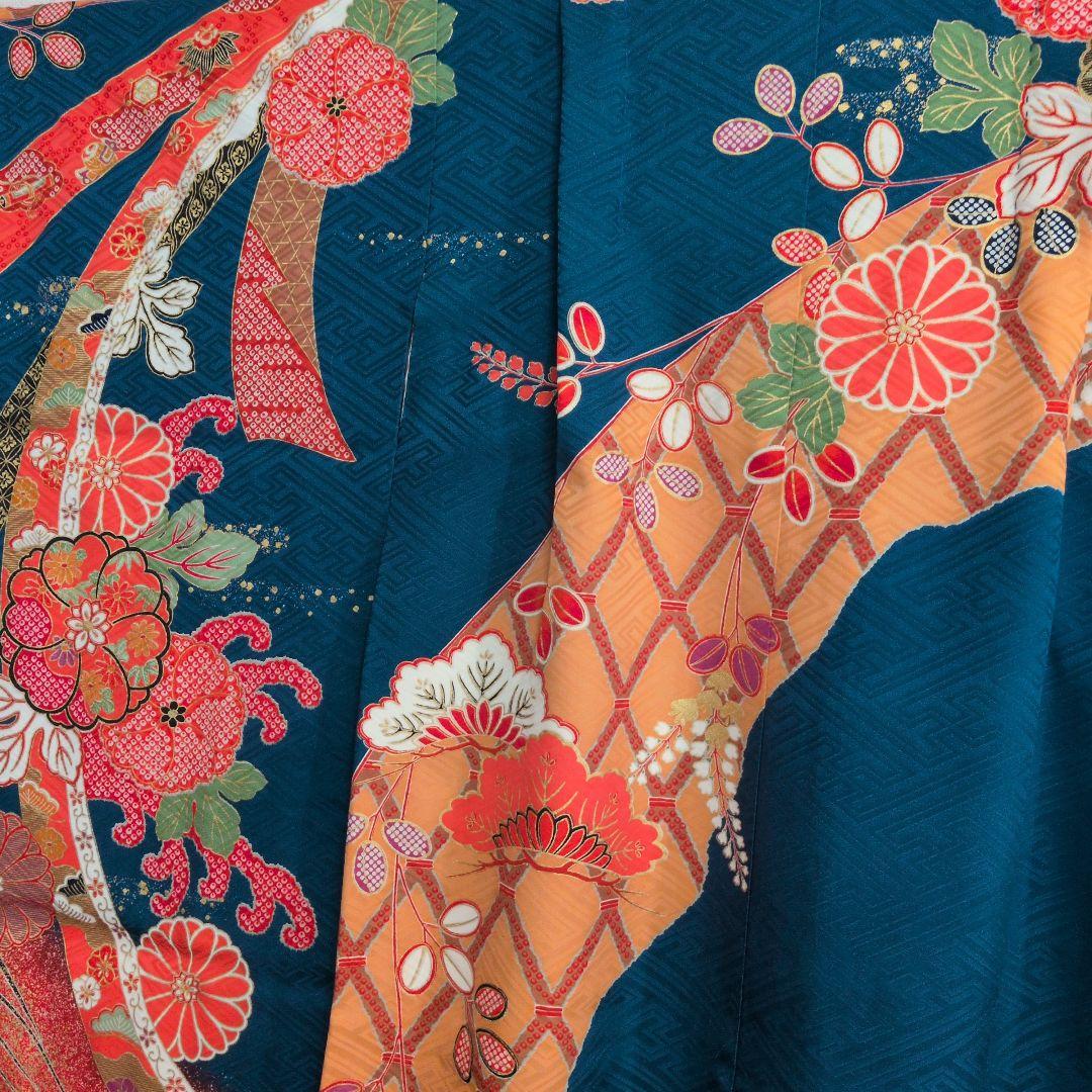 古典柄　七五三着物セット　7歳　女の子　化繊　袋帯、長襦袢　小物