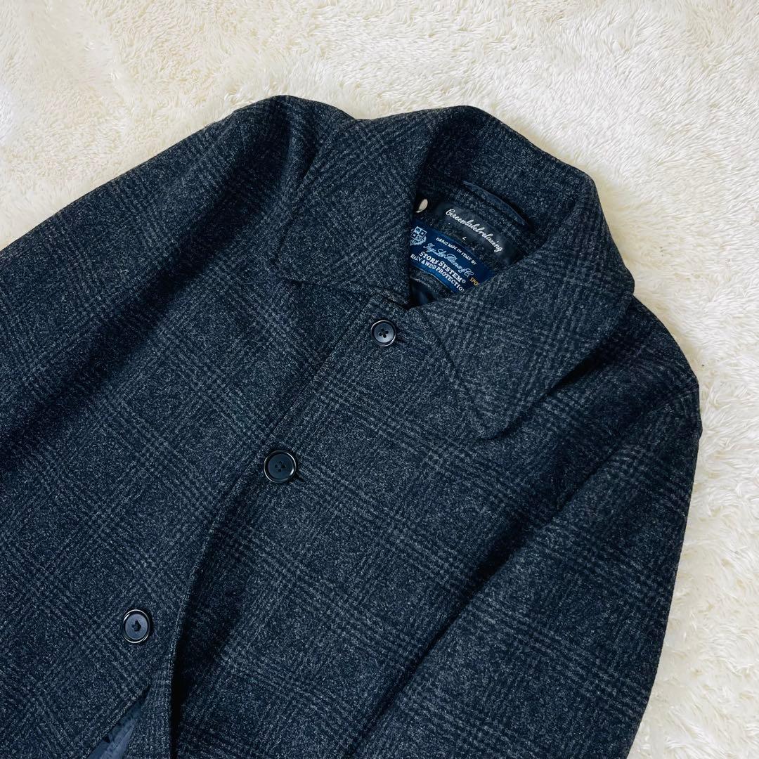 グリーンレーベル×ロロピアーナ ステンカラーコート Lライナー着脱可　チェック