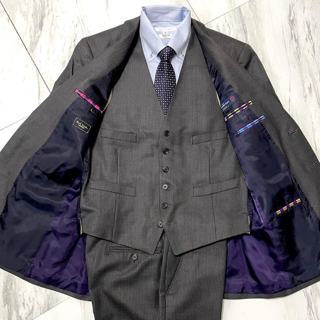 美品⭐️ポールスミス × ゼニア 3ピース マルチストライプ 裏地紫 グレー L