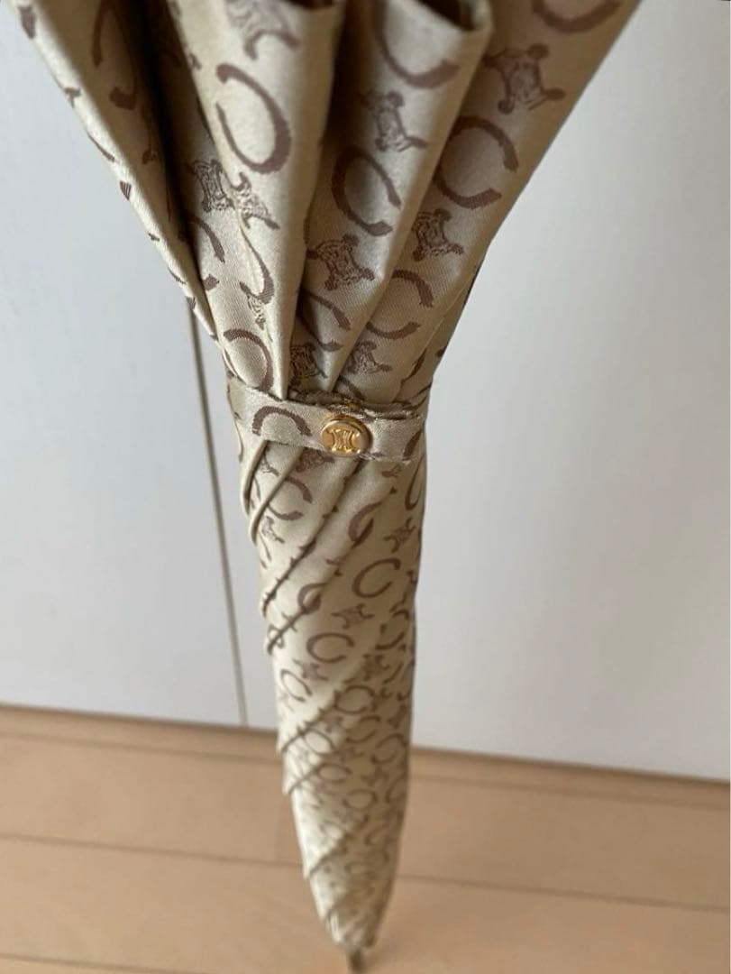 A*a様 Celine セリーヌ マカダム柄 ベージュ長傘 木製ハンドル 専用ケ