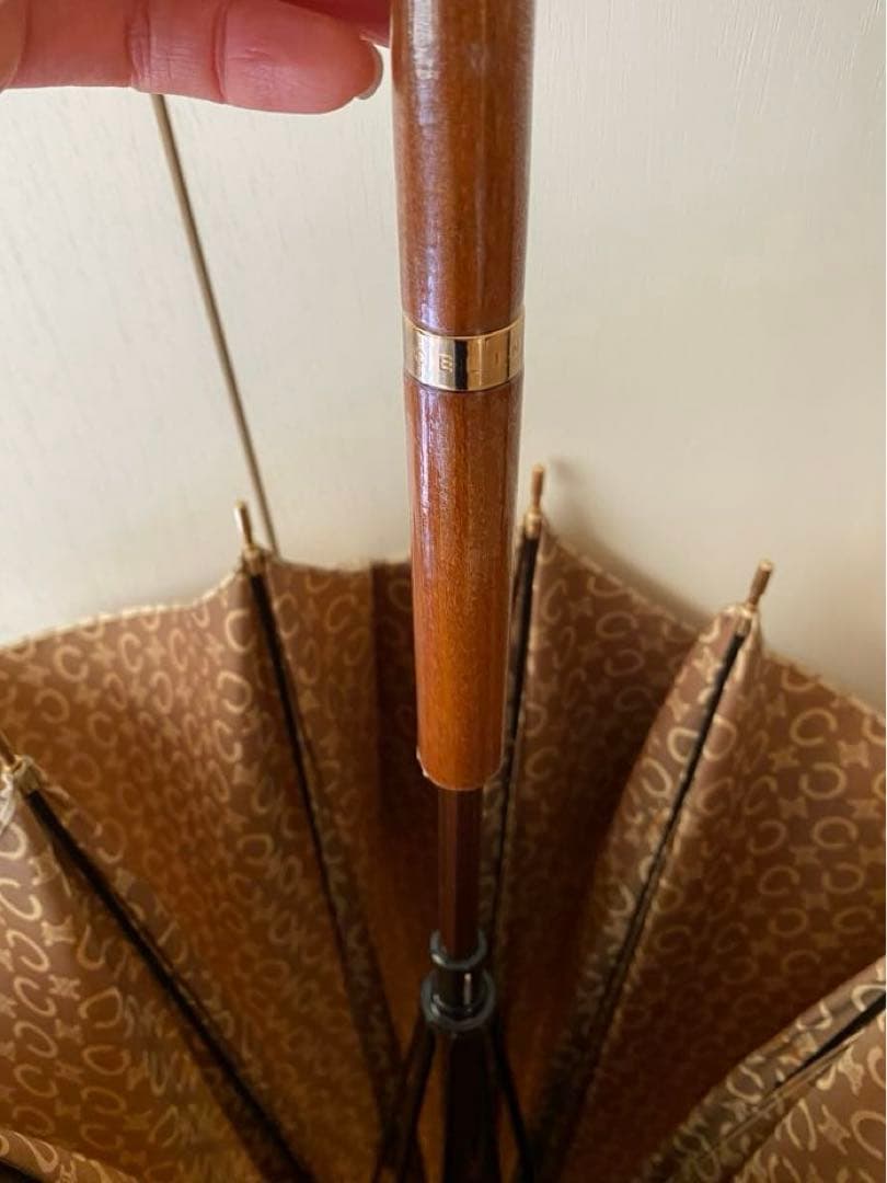 A*a様 Celine セリーヌ マカダム柄 ベージュ長傘 木製ハンドル 専用ケ