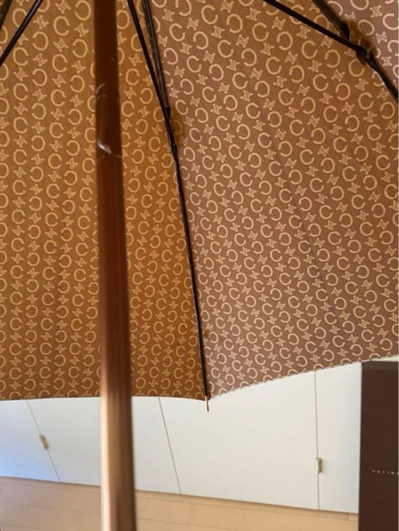 A*a様 Celine セリーヌ マカダム柄 ベージュ長傘 木製ハンドル 専用ケ