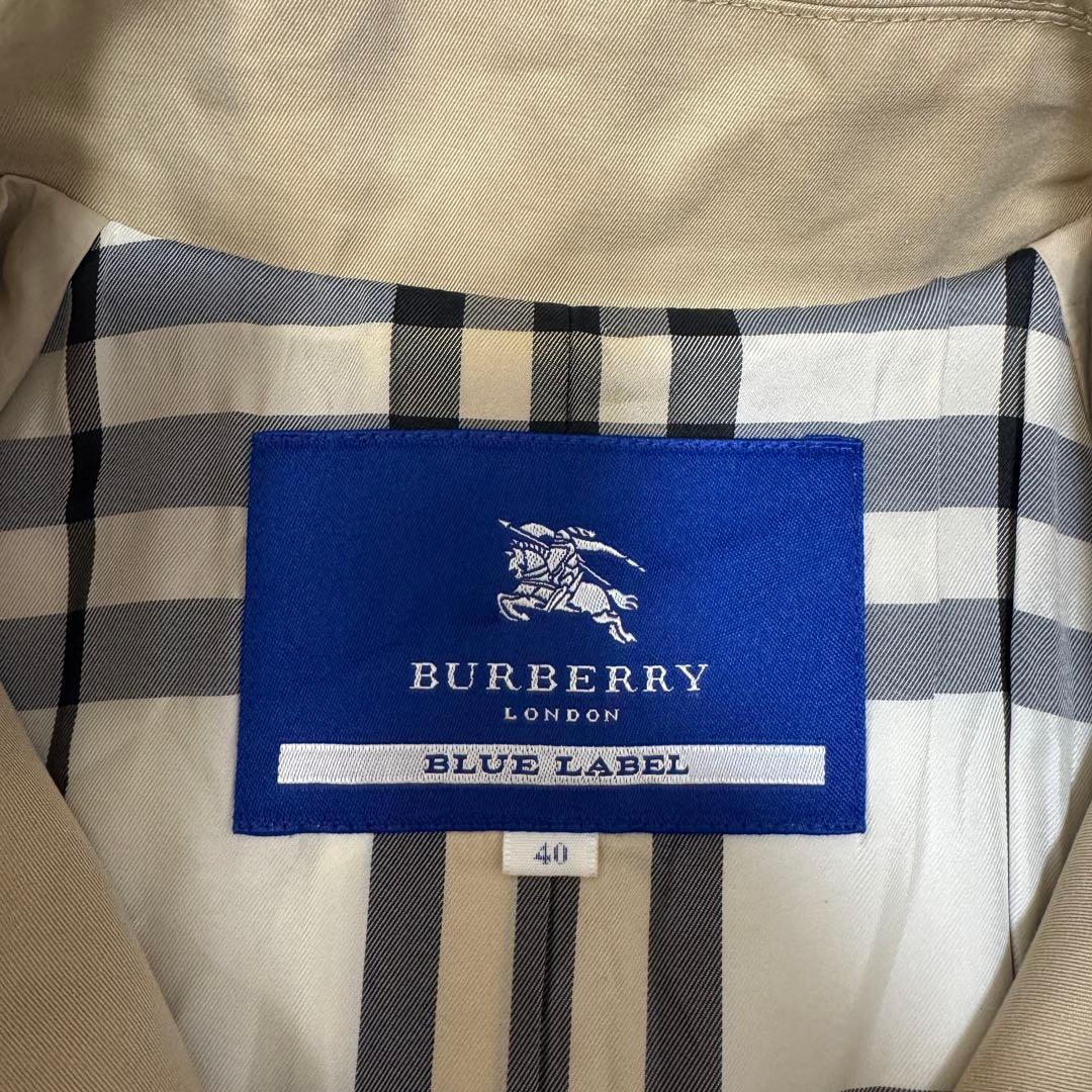 【バーバリーブルーレーベル】トレンチコート Aラインノバチェック40（L）