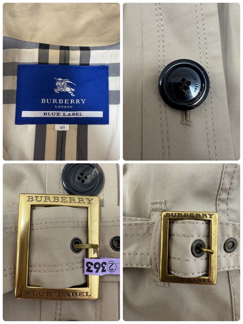 【バーバリーブルーレーベル】トレンチコート Aラインノバチェック40（L）