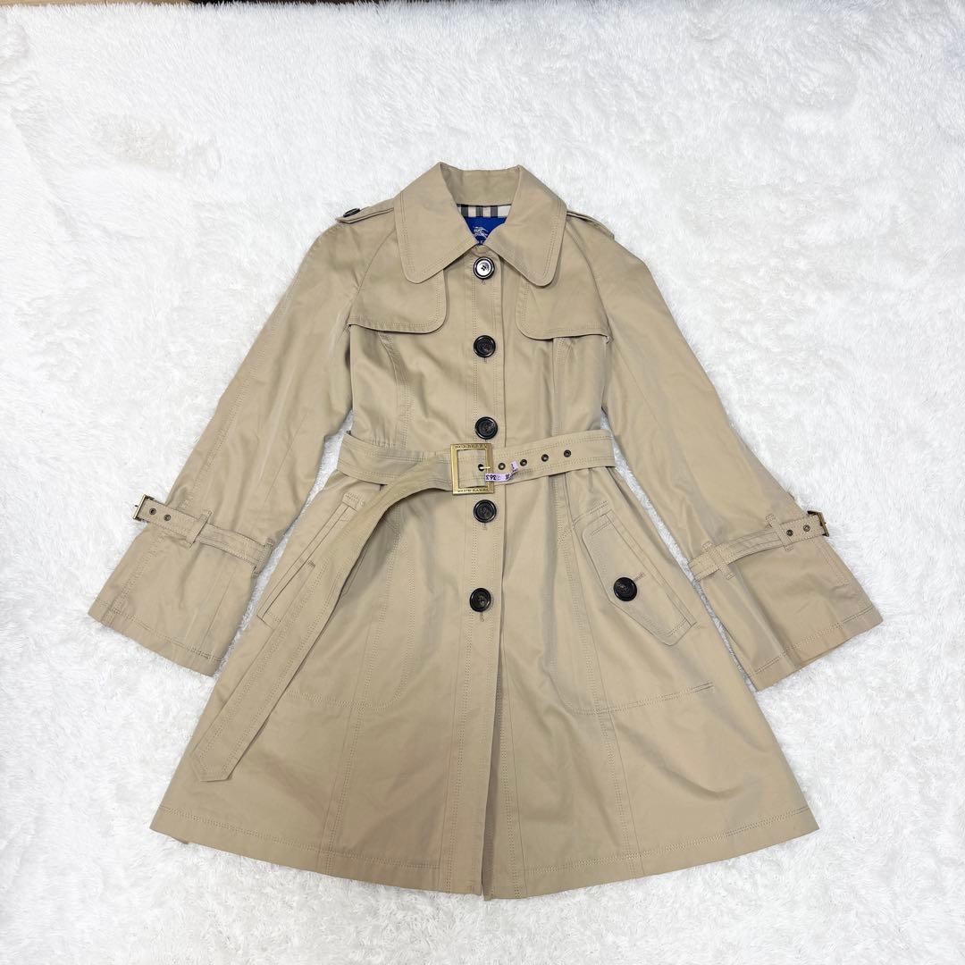 【バーバリーブルーレーベル】トレンチコート Aラインノバチェック40（L）