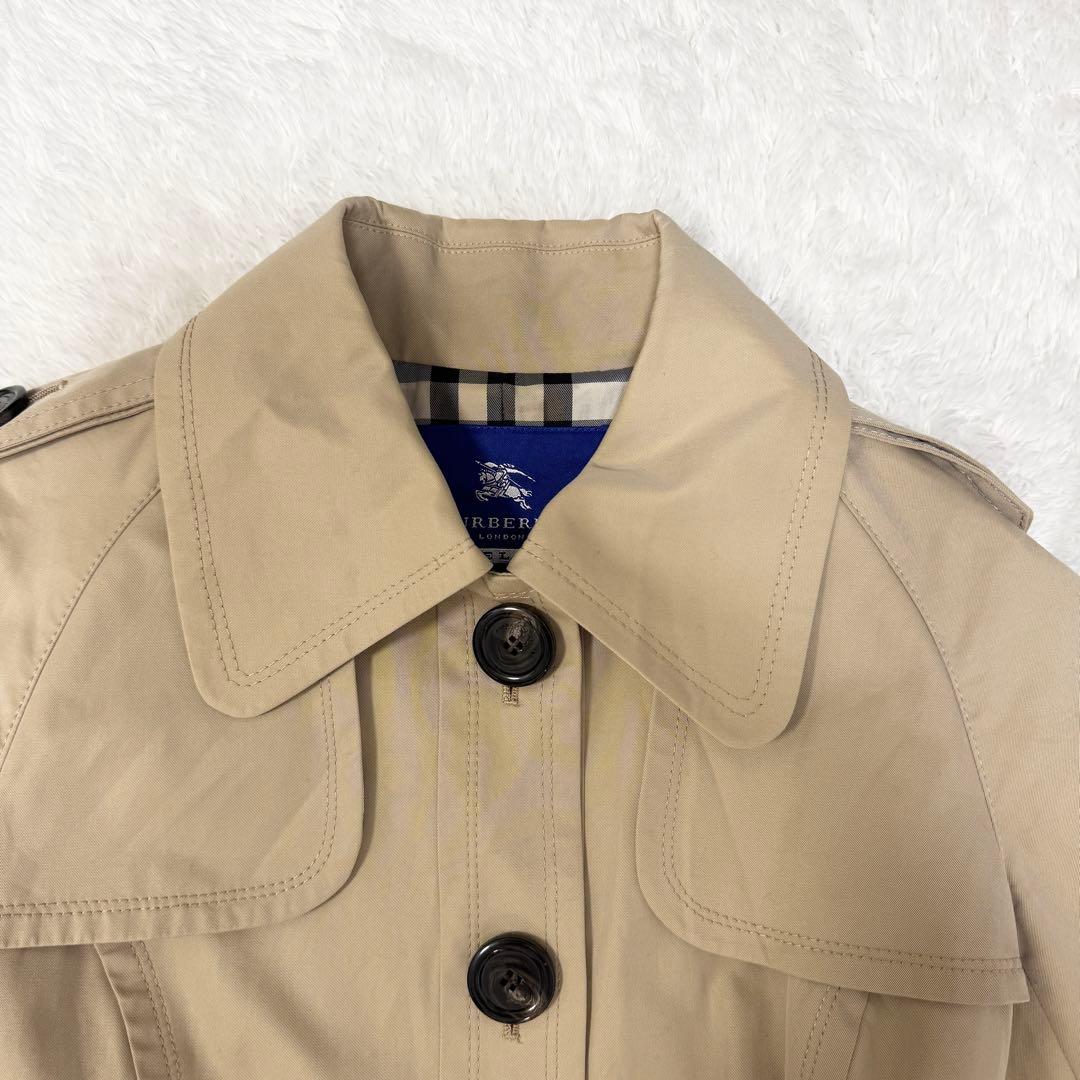 【バーバリーブルーレーベル】トレンチコート Aラインノバチェック40（L）