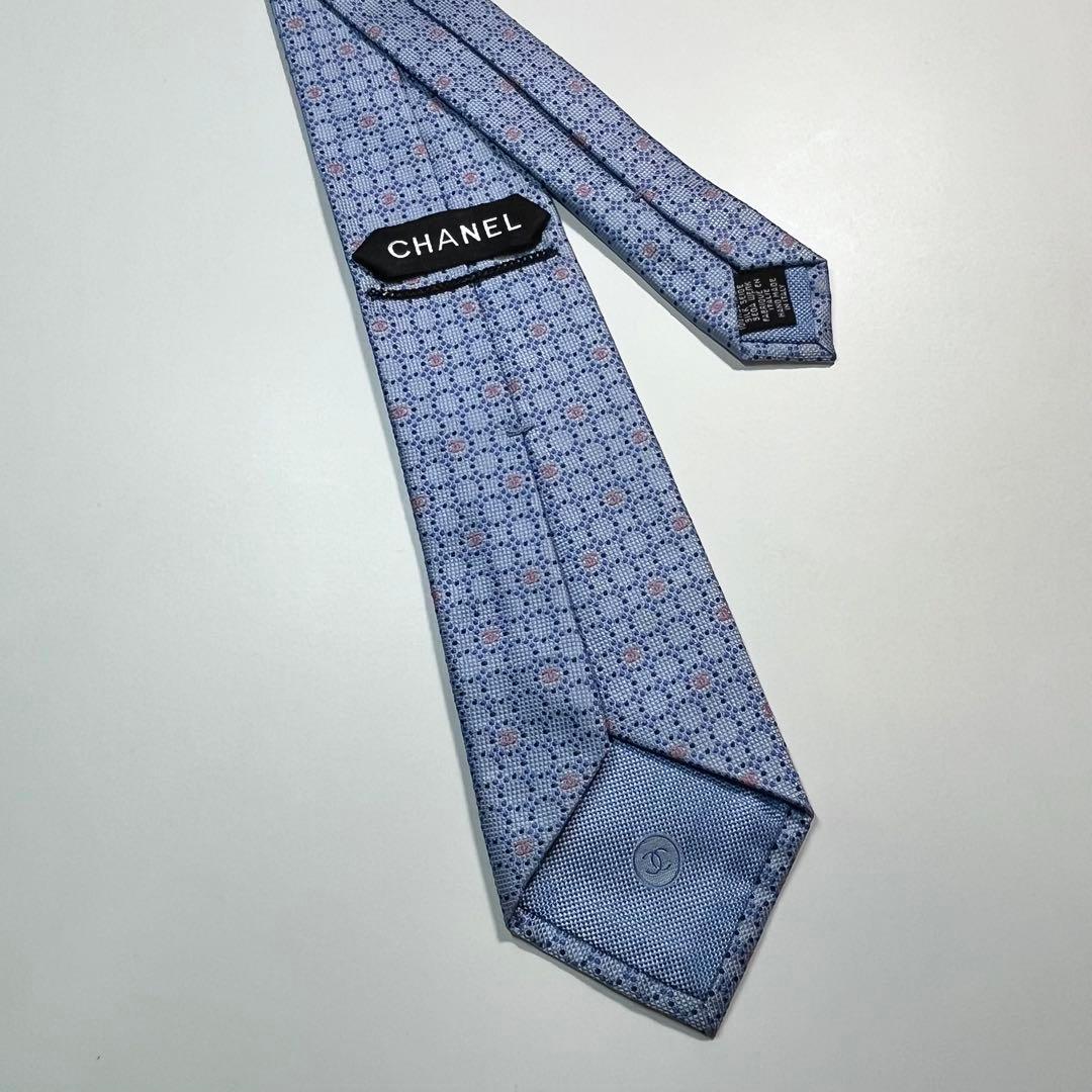 ✨美品✨ CHANEL シャネル　ネクタイ　高級シルク ココマーク　ドット　水色