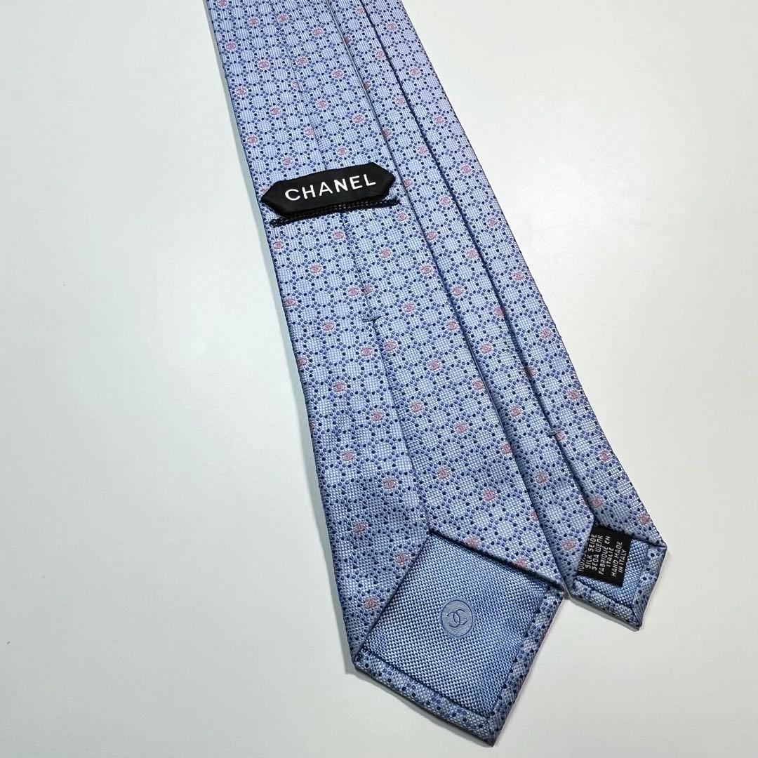 ✨美品✨ CHANEL シャネル　ネクタイ　高級シルク ココマーク　ドット　水色
