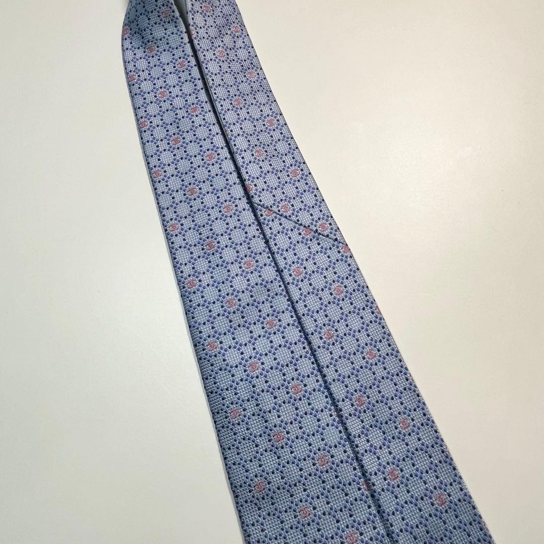 ✨美品✨ CHANEL シャネル　ネクタイ　高級シルク ココマーク　ドット　水色