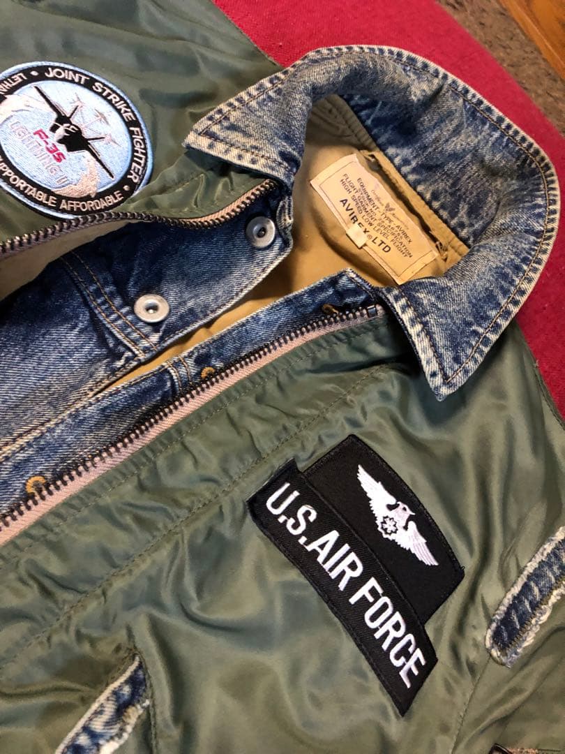 希少レアAVIREX MA-1フライトジャケットデニムドッキングカスタムM/ロゴ