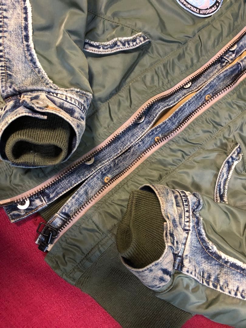 希少レアAVIREX MA-1フライトジャケットデニムドッキングカスタムM/ロゴ