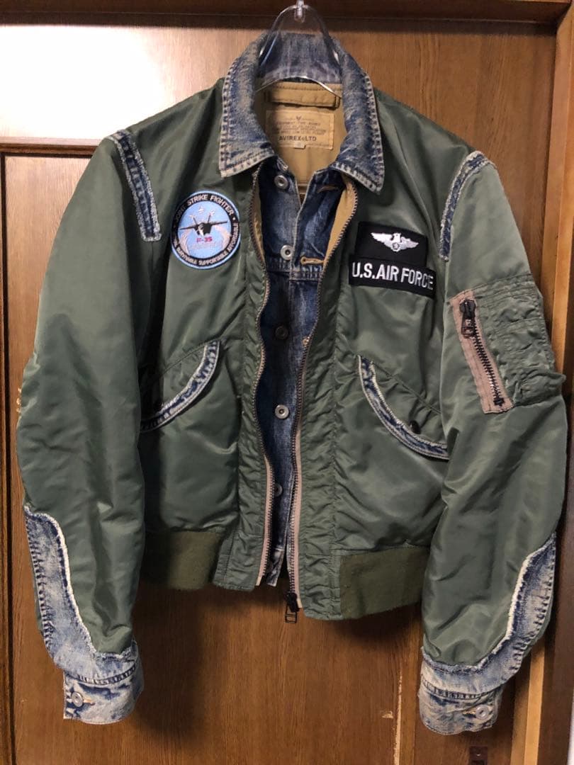 希少レアAVIREX MA-1フライトジャケットデニムドッキングカスタムM/ロゴ