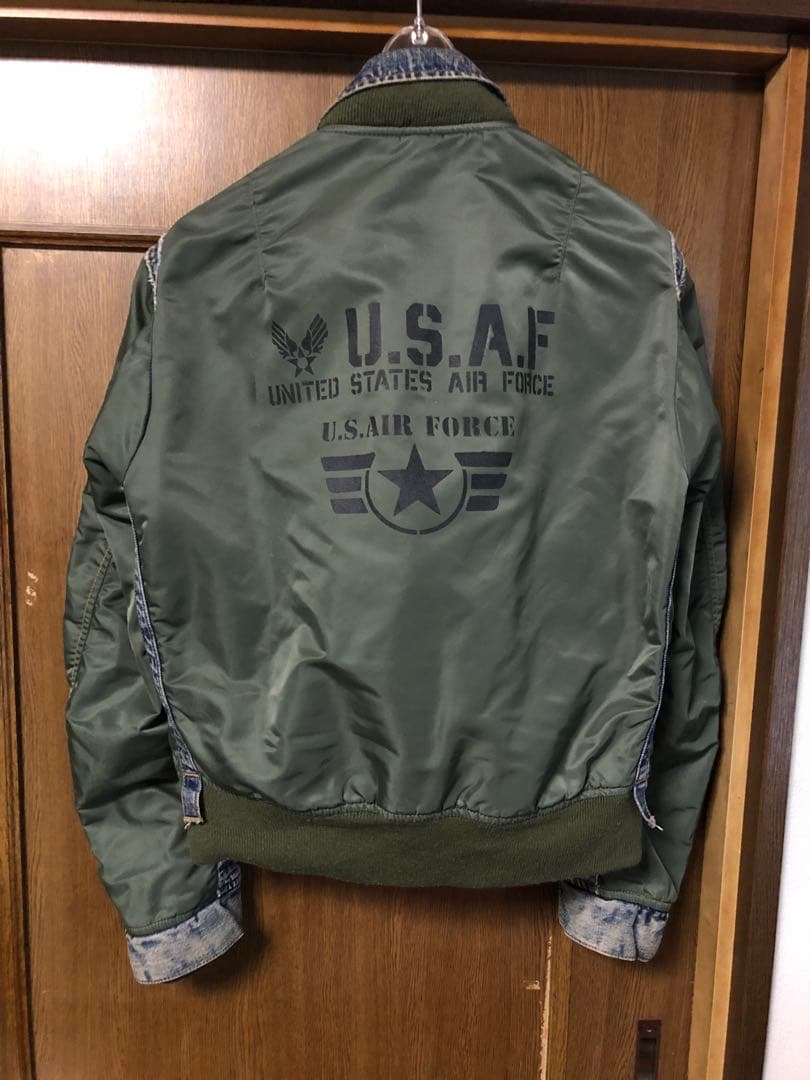 希少レアAVIREX MA-1フライトジャケットデニムドッキングカスタムM/ロゴ