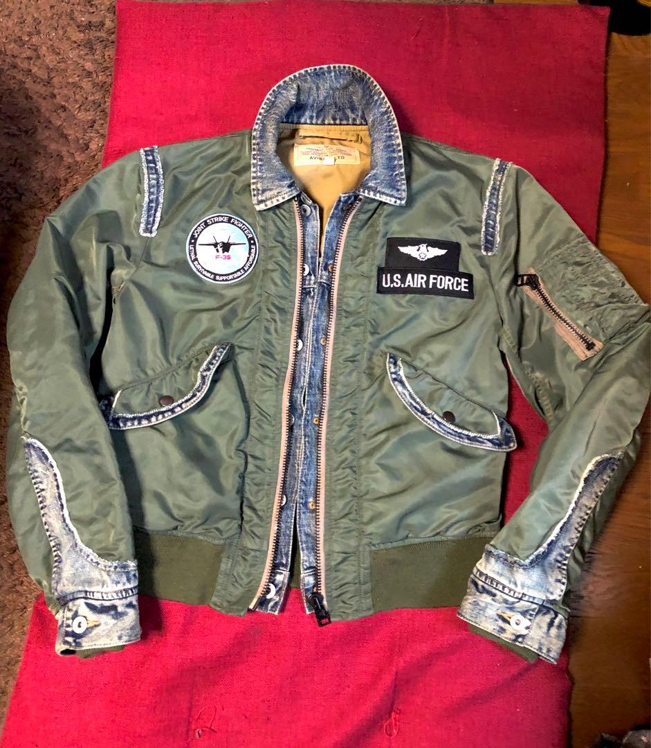 希少レアAVIREX MA-1フライトジャケットデニムドッキングカスタムM/ロゴ