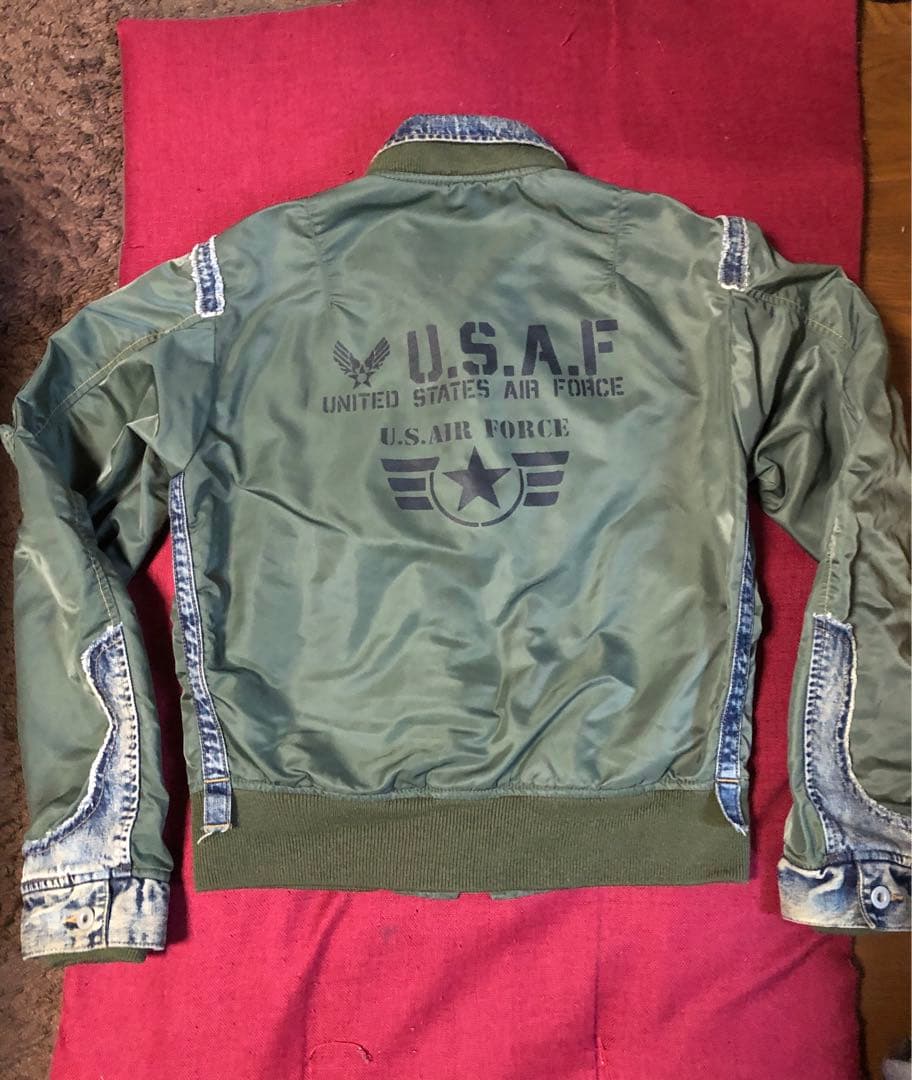 希少レアAVIREX MA-1フライトジャケットデニムドッキングカスタムM/ロゴ