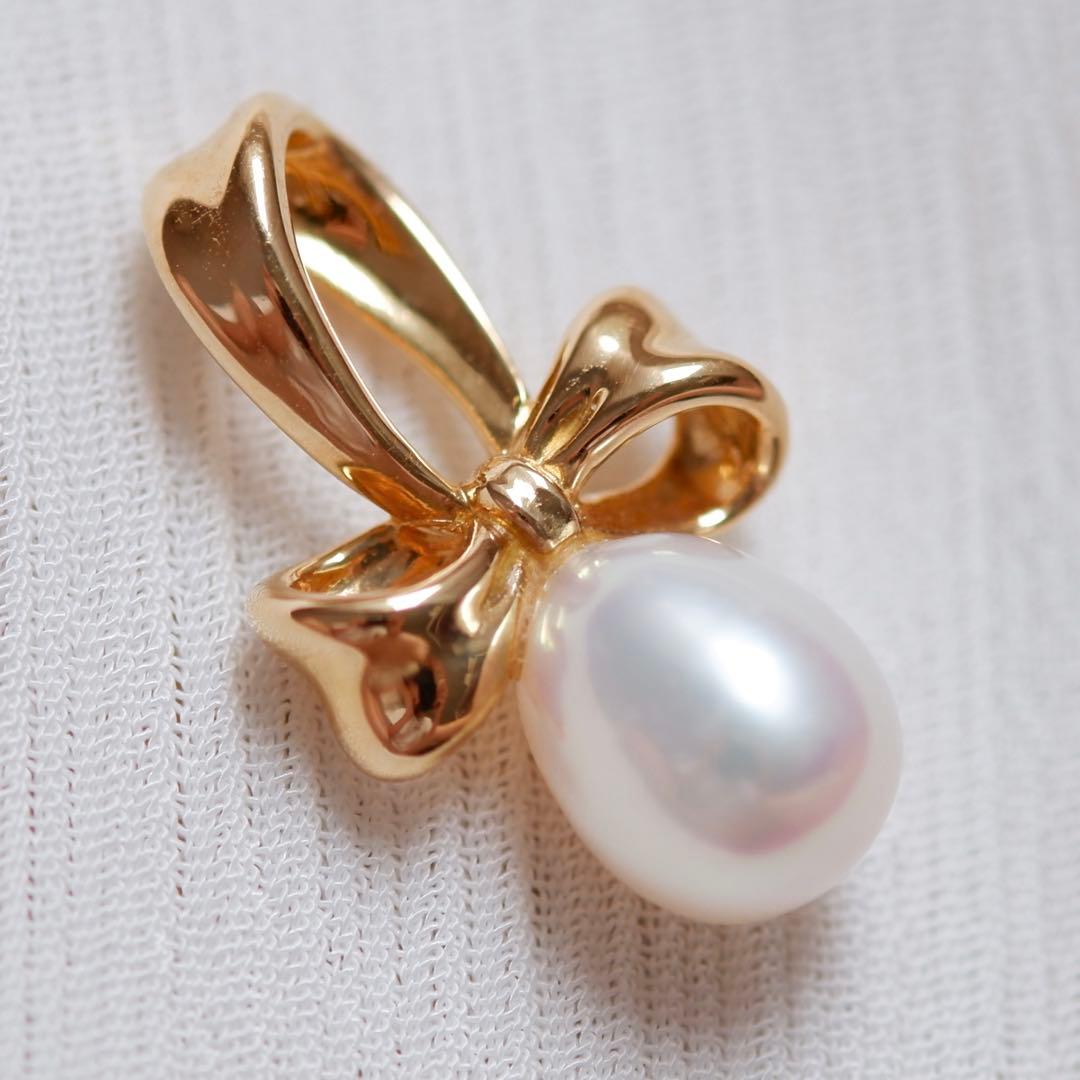 【TASAKI】K18 リボン 真珠チャーム ネックレストップ 18金 ゴールド