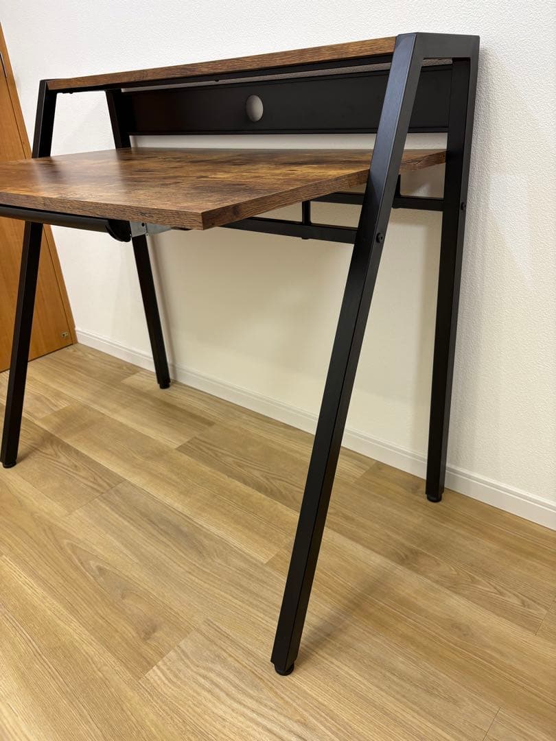 【値下げ】シンプルな木製ヴィンテージパソコンデスク 引き出し付き