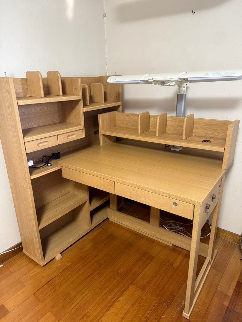 KOIZUMI 学習机ナチュラル L字型デスク 引き出し付き