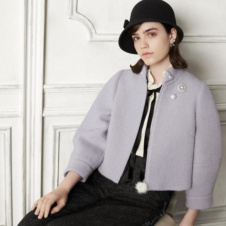 ルネRene♡掲載品パフスリーブウールジャケット♡ぽんぽんパール日本製