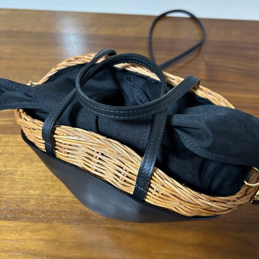 The Bagmati バグマティ ウィッカー×レザー カゴバッグ　ブラック