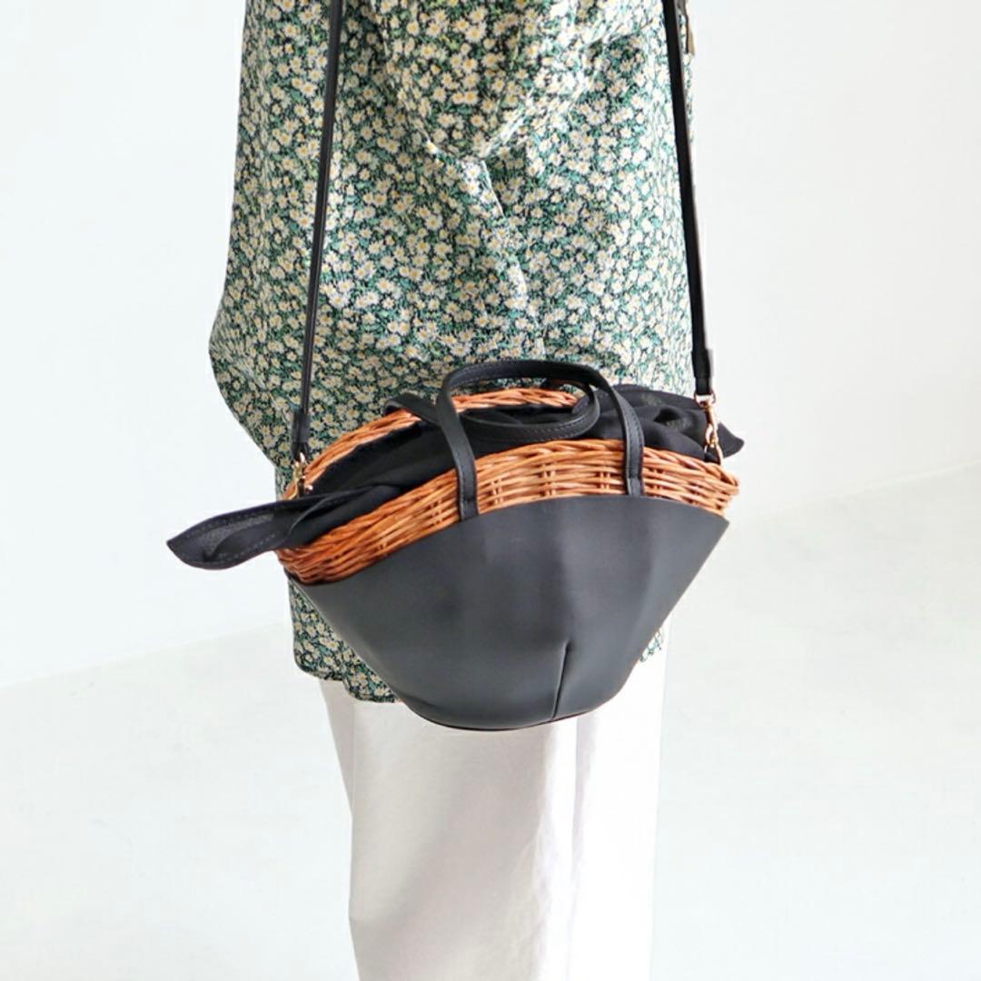 The Bagmati バグマティ ウィッカー×レザー カゴバッグ　ブラック