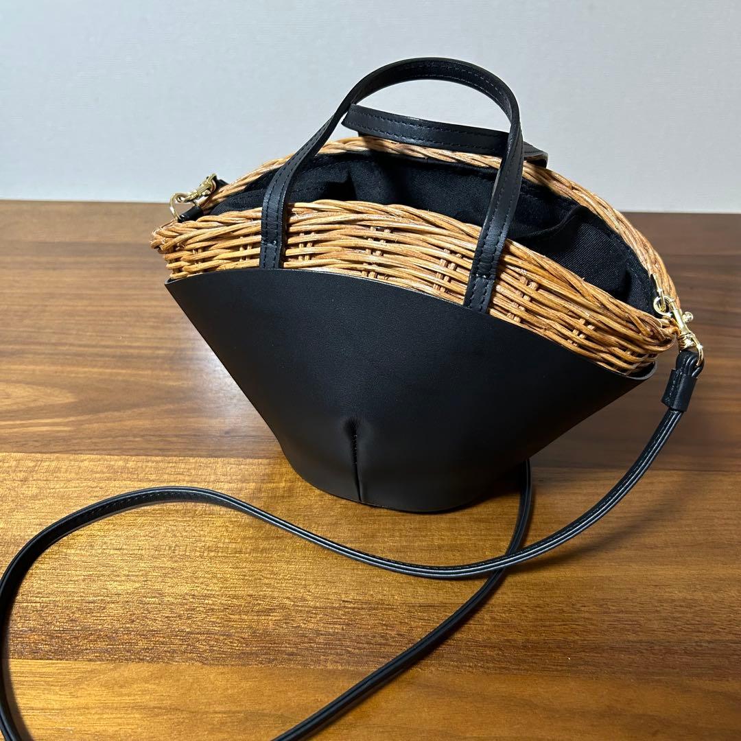 The Bagmati バグマティ ウィッカー×レザー カゴバッグ　ブラック