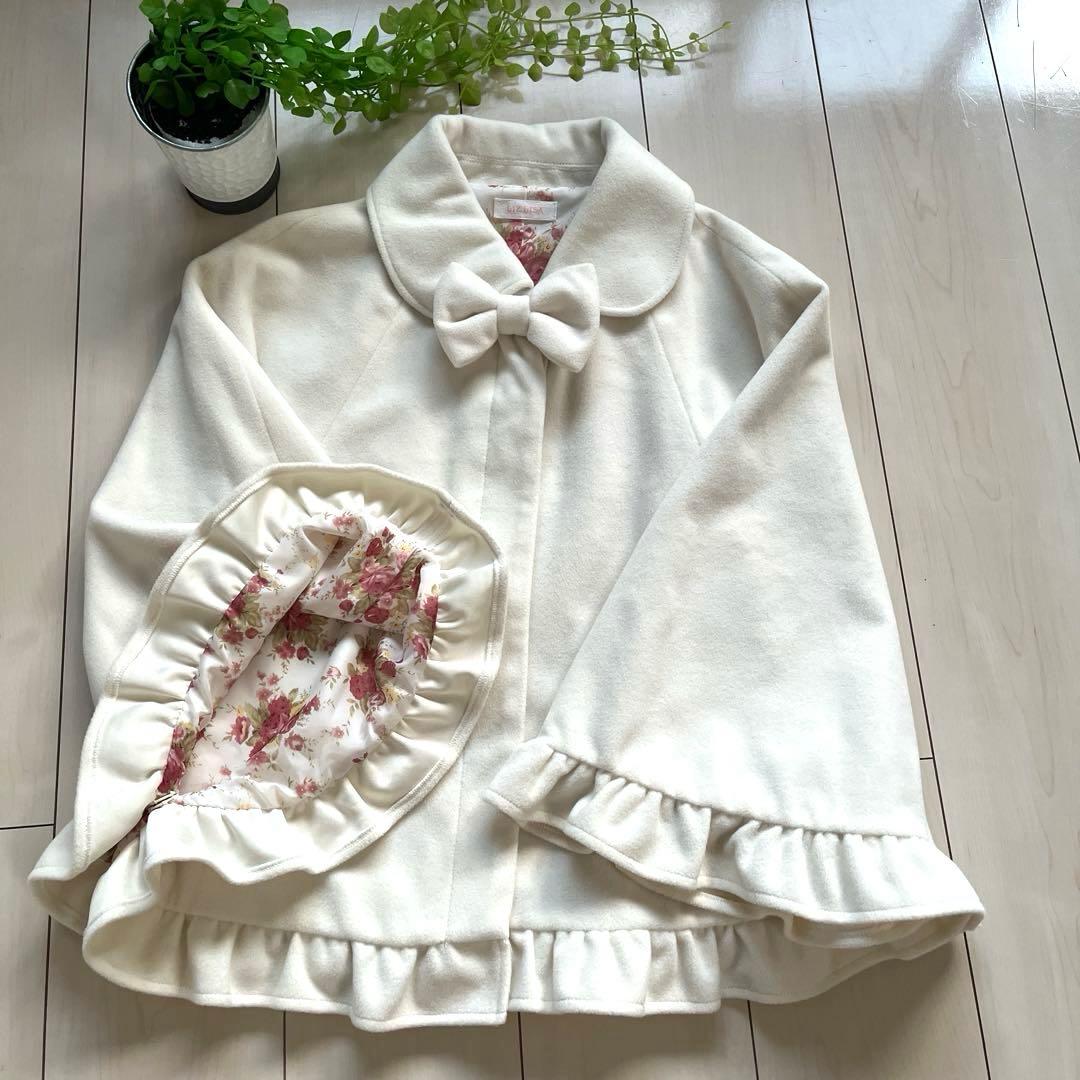 【姫系♡極美品】LIZ LISA リボン付きフリルポンチョコート ホワイト