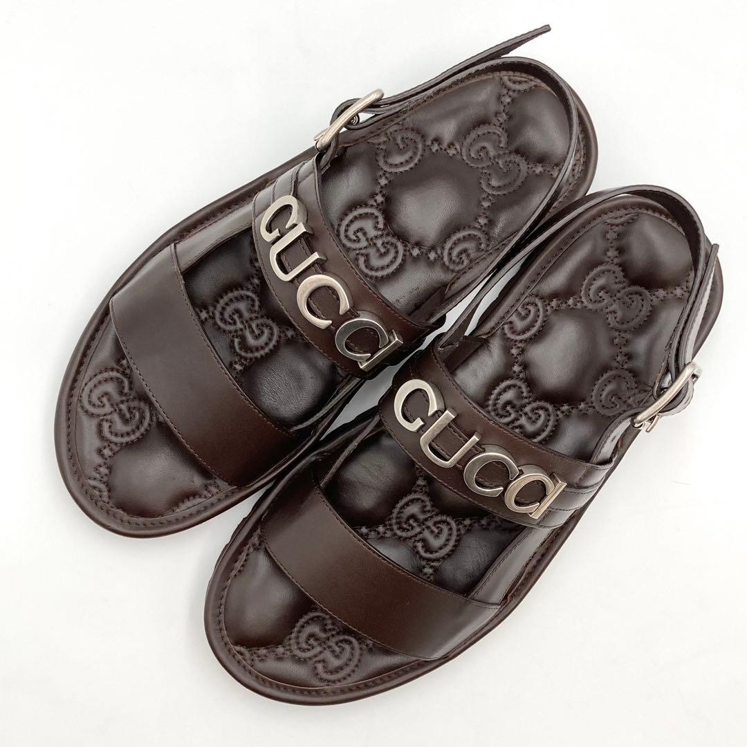 Sony Croket✨GUCCI サンダル シューズ 茶 メタルロゴ 9
