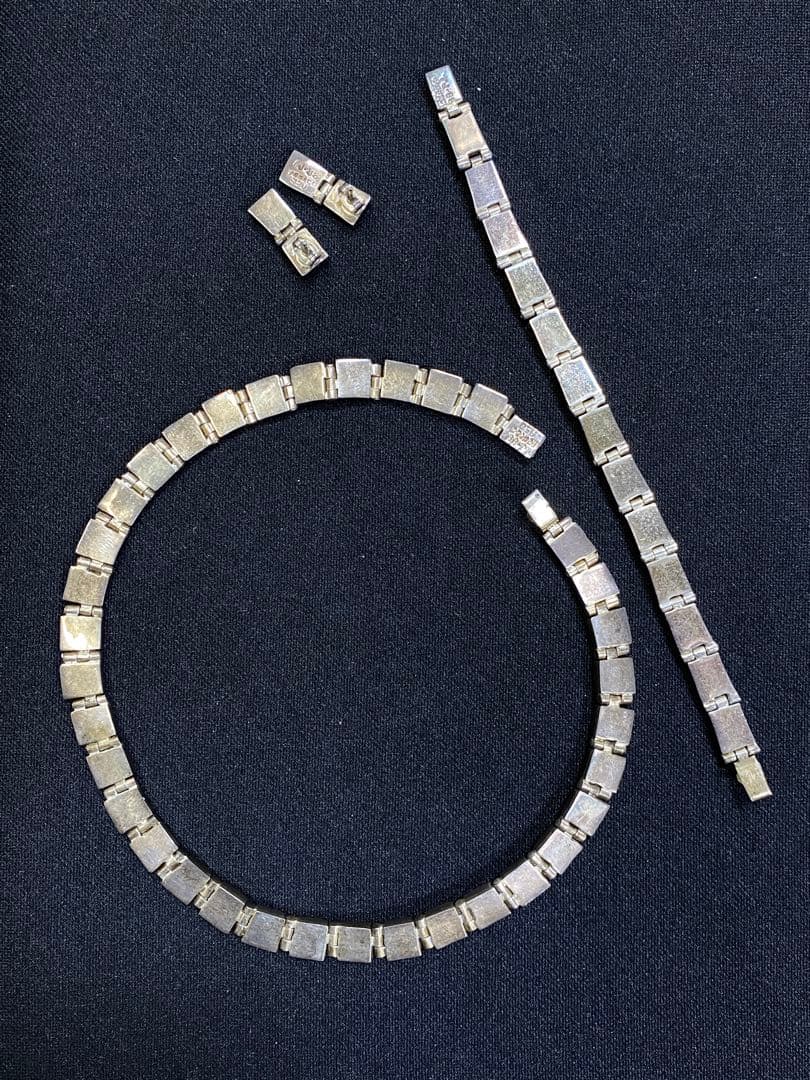 メキシコ シルバー ターコイズ ネックレス・ブレスレット・ピアス ３点セット