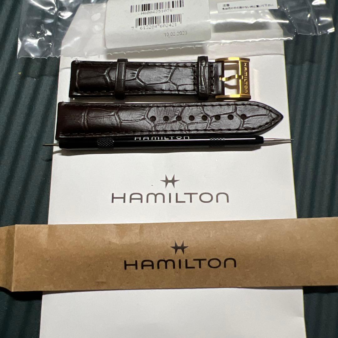 HAMILTON ブラウンレザーベルト 20mm ゴールドバックル