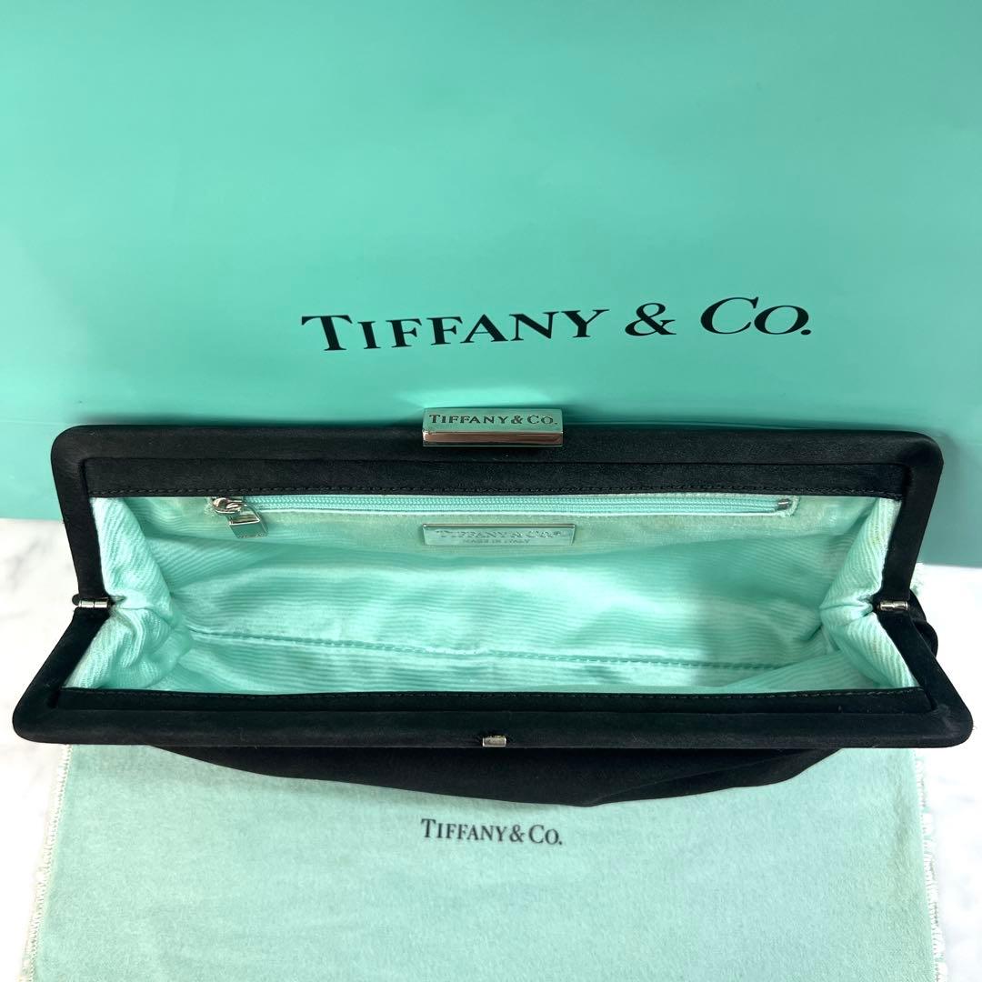希少 ティファニー パーティーバッグ クラッチバッグ ブラックティファニーブルー