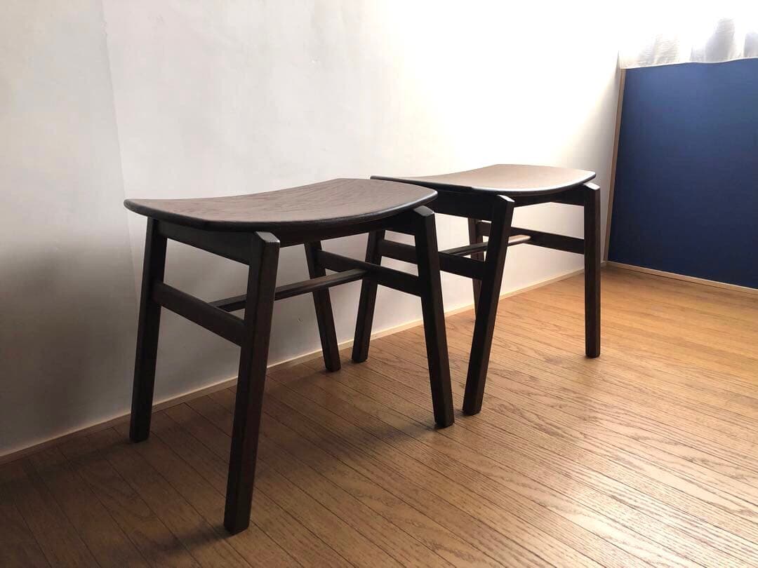 オーク無垢材 スタッキングスツール 2脚セット 曲げ木 民藝 クラフト家具