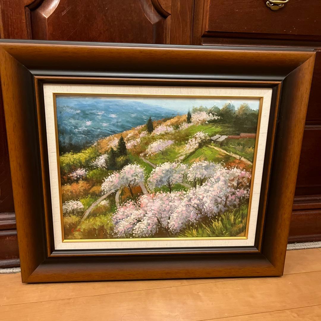 【値下げしました】油彩画 桜の丘の風景