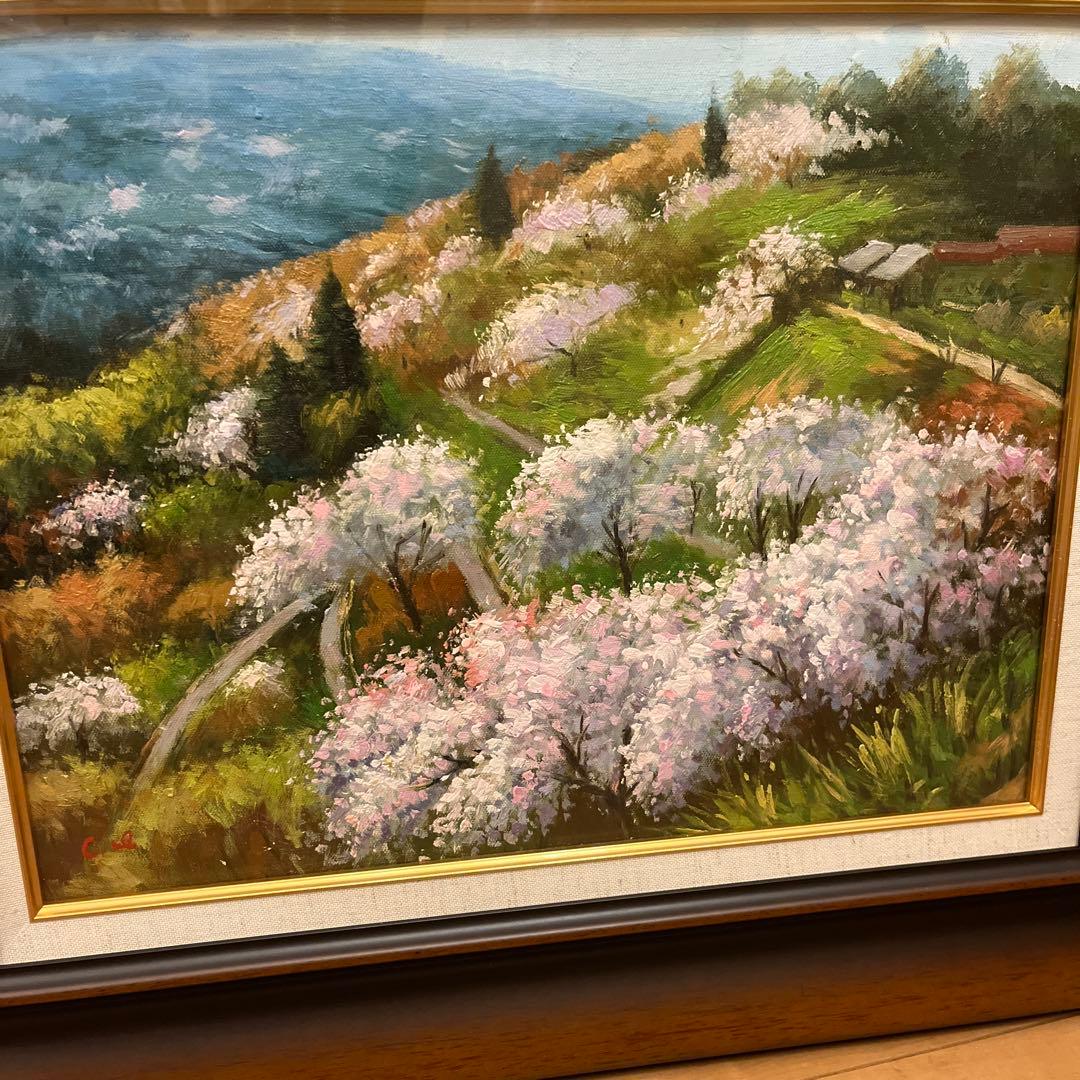【値下げしました】油彩画 桜の丘の風景