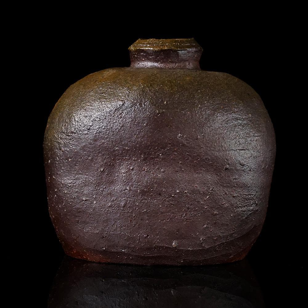 T　備前焼人間国宝　伊勢崎 淳 作　花瓶　陶器　陶芸品　銘有