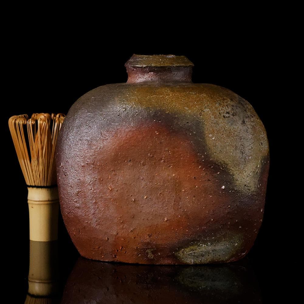 T　備前焼人間国宝　伊勢崎 淳 作　花瓶　陶器　陶芸品　銘有