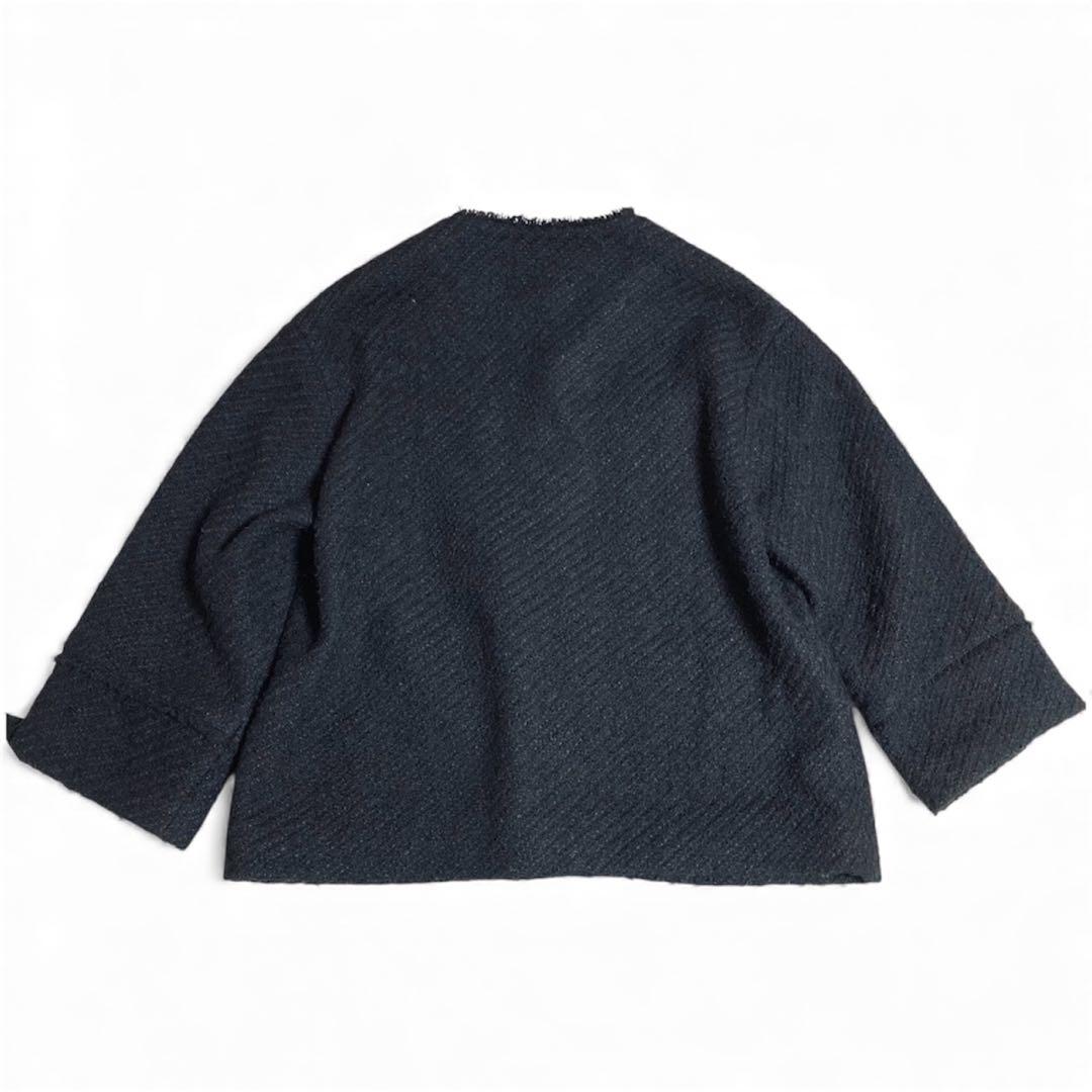 ラウンジドレス 金ボタン ツイードノーカラージャケット ブラック オーバーサイズ
