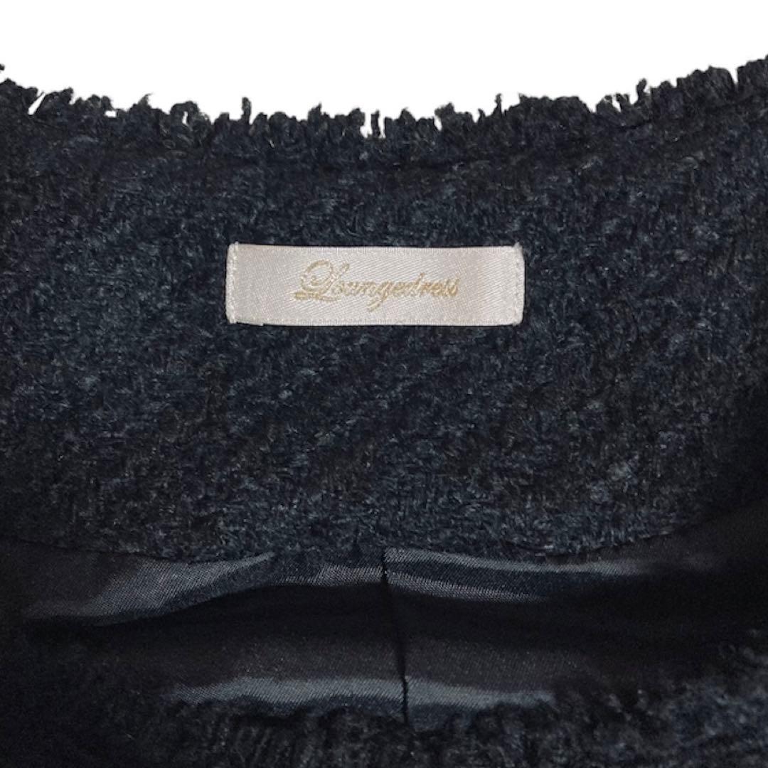 ラウンジドレス 金ボタン ツイードノーカラージャケット ブラック オーバーサイズ