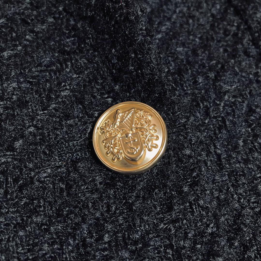 ラウンジドレス 金ボタン ツイードノーカラージャケット ブラック オーバーサイズ