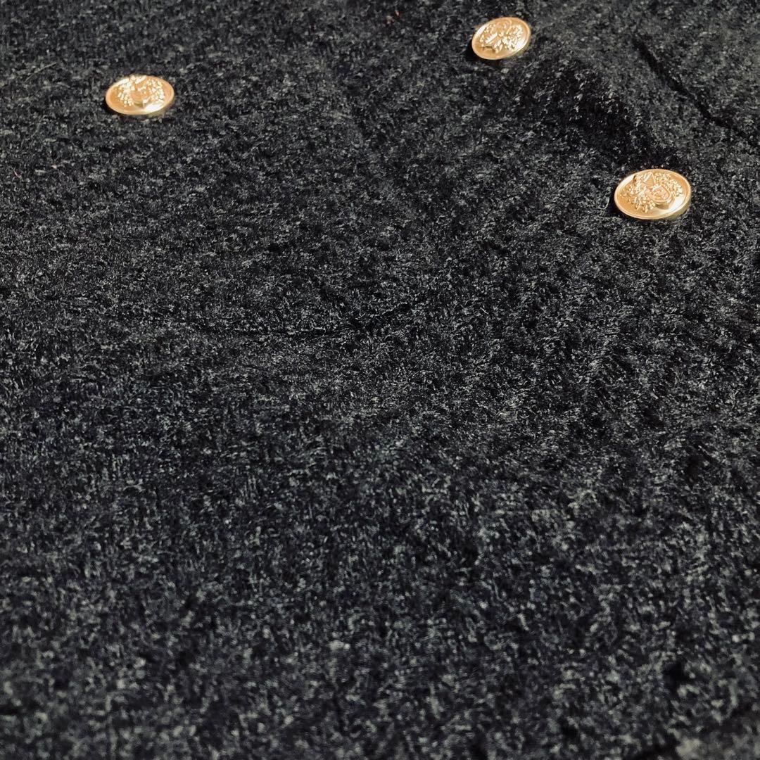 ラウンジドレス 金ボタン ツイードノーカラージャケット ブラック オーバーサイズ