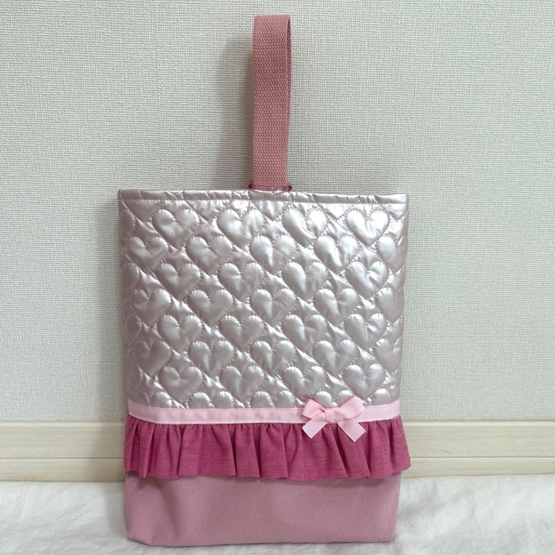 入園入学　3点セット 【パールピンクハート×濃いピンク】　女の子　レッスンバック