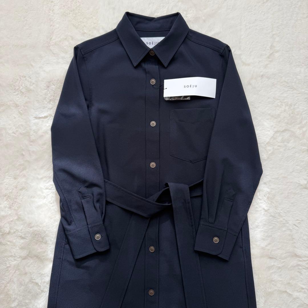 新品✨SOEJU ソフトオックスシャツワンピース　XSサイズ　ネイビー 現行品