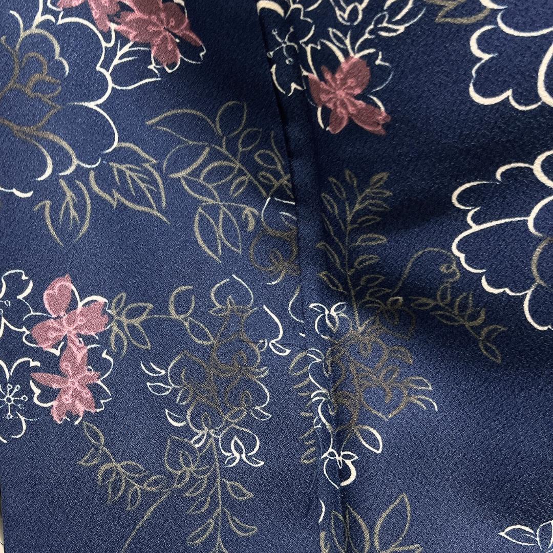 小紋　洗える着物　牡丹　桜　藤　橘　ネイビー　着物　122b d ms