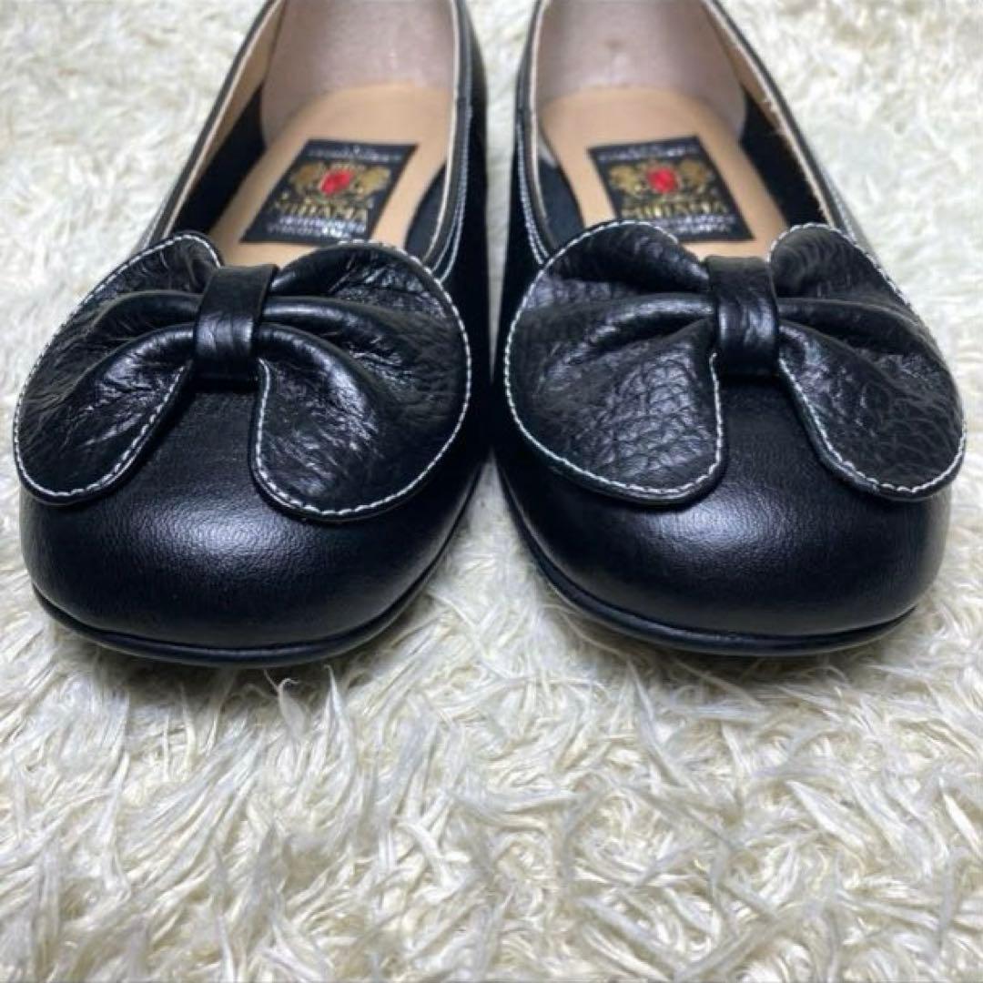『未使用』MIHAMA ミハマ カッターシューズ リボン フラット パンプス　黒