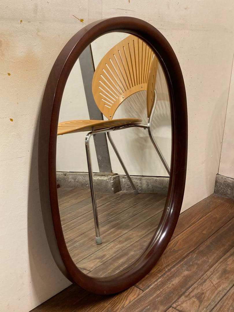 ヴィンテージ 柳宗理デザイン 秋田木工 ウォールミラー 曲木 小判型 大サイズ